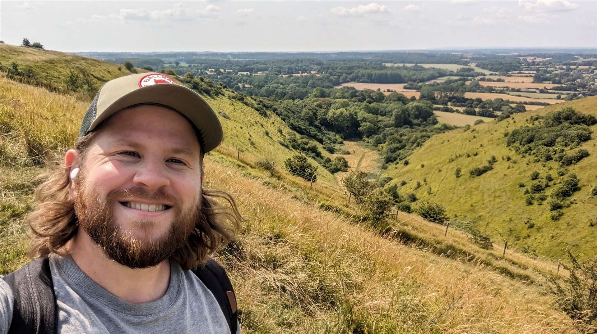 Our man Rhys Griffiths enjoying the remarkable views from the Downs outside Wye