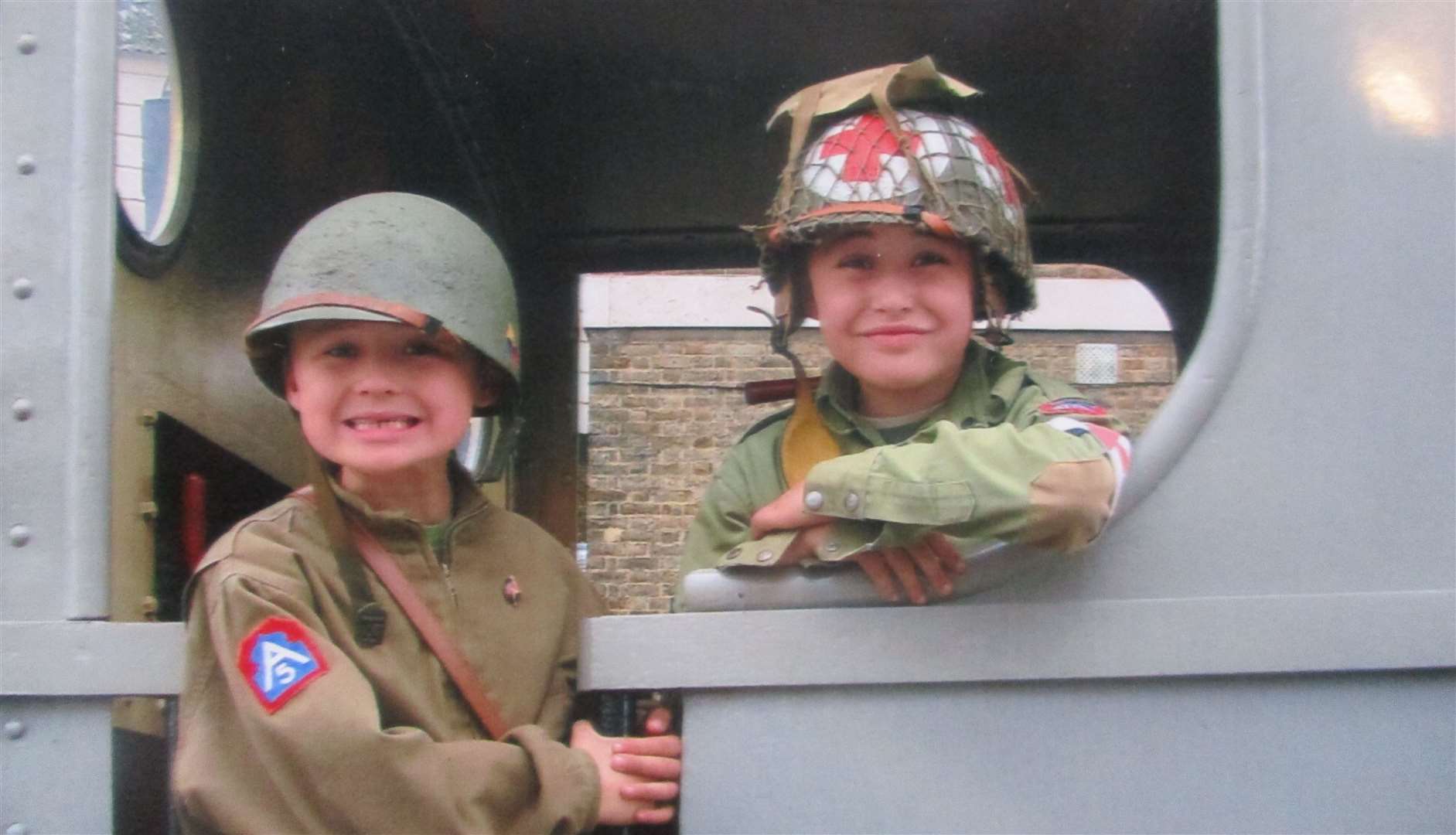 Robert and Christopher dressed up at the Chatham Dockyard aged seven and eight
