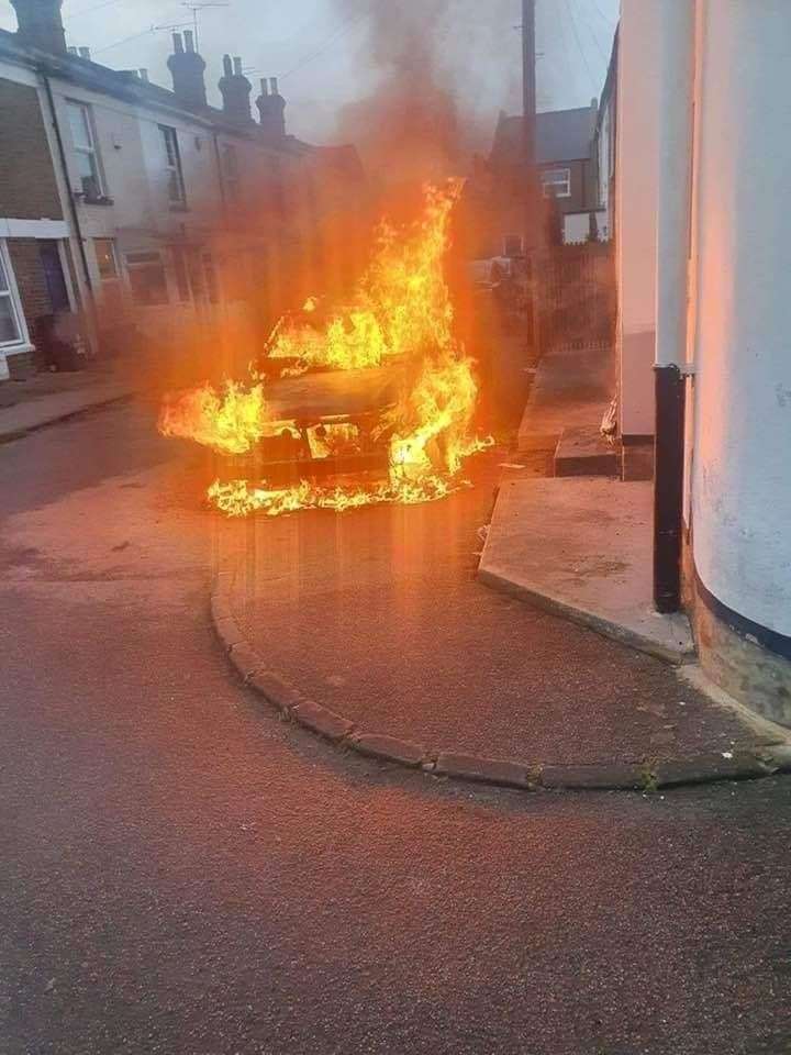 A car was engulfed in flames in a suspected arson attack in Ramsgate