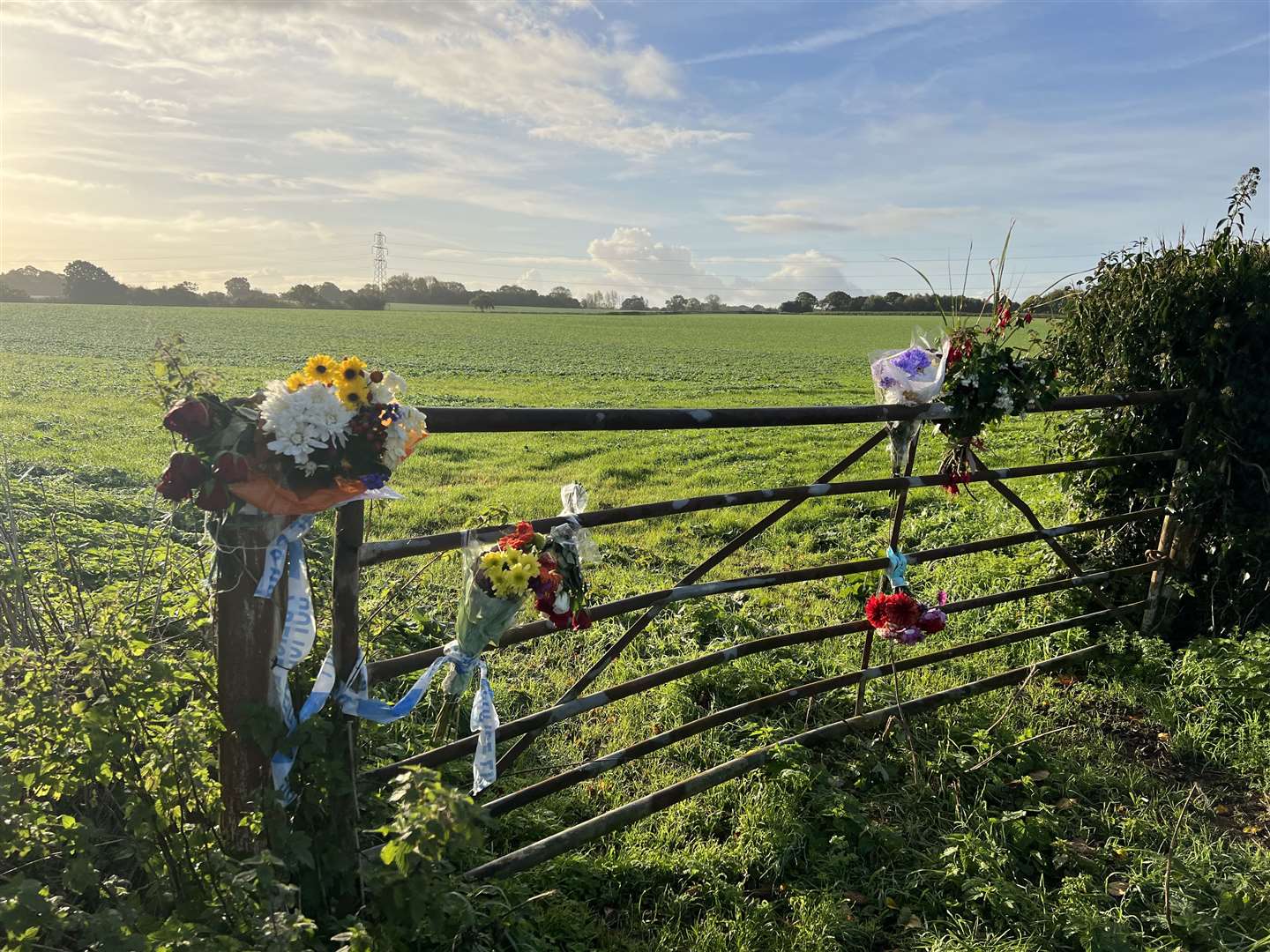 Floral tributes in The Street, Wormshill, for David Prentice. Picture: Megan Carr