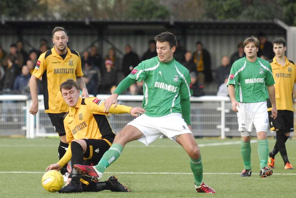 Alex Flisher in action for Maidstone when they last met Leatherhead in the league two seasons ago Picture: Martin Apps