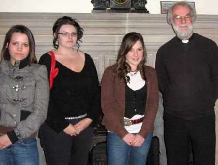 The Right Reverend Dr Rowan Williams with reporters Holly Mounter, Georgie Gotthard and Mylie Veitch