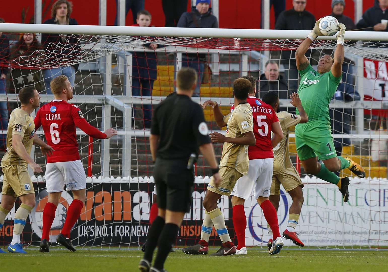 Ebbsfleet goalkeeper Nathan Ashmore collects under pressure Picture: Andy Jones
