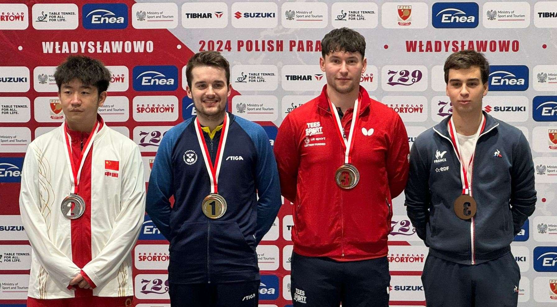 Minster's Ross Wilson, third from left, reached the last four at the Polish Para Open. Picture: British Para Table Tennis
