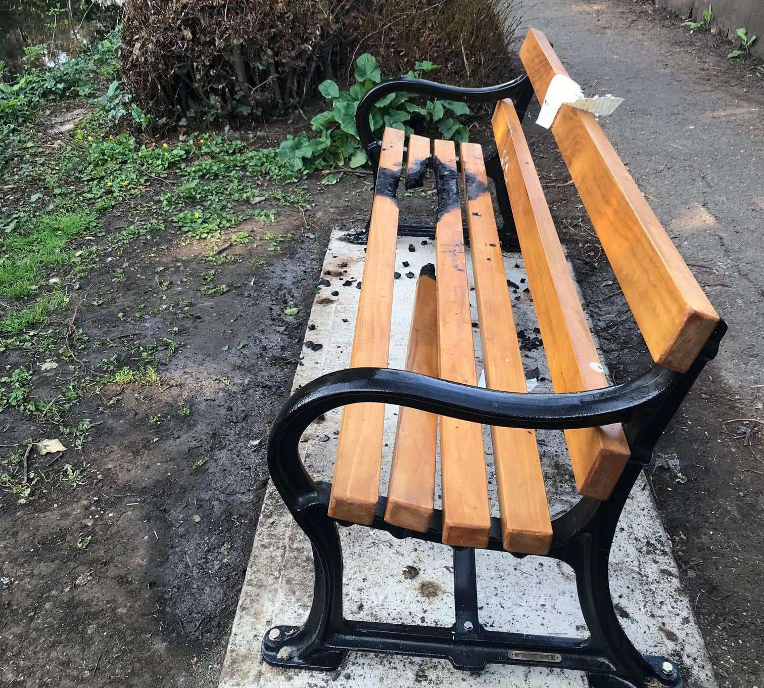 A bench by Westbrook Stream was vandalised in 2022. Picture: Faversham Town Council