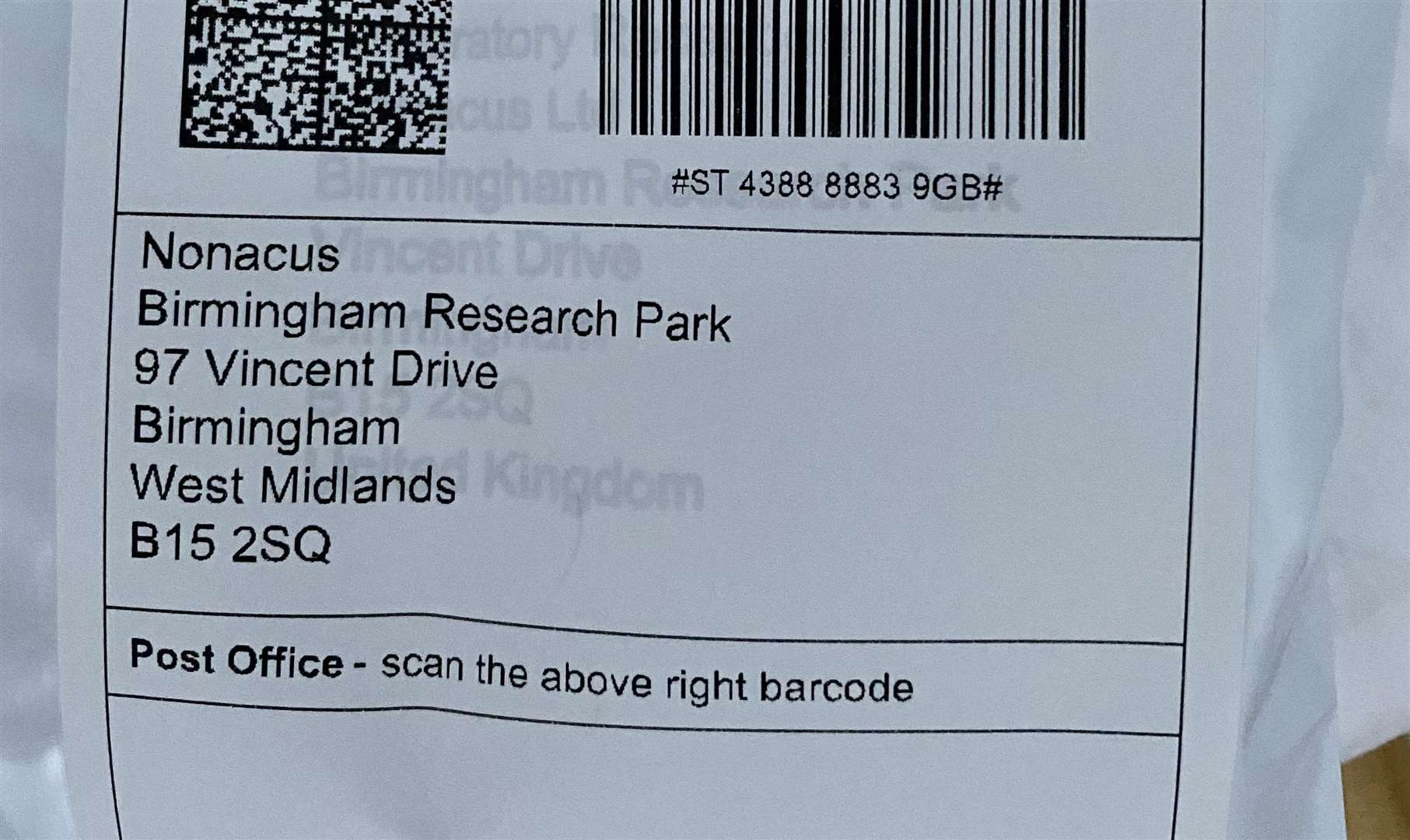 Even though the test provider was based in Brighton, the lab was in Birmingham.