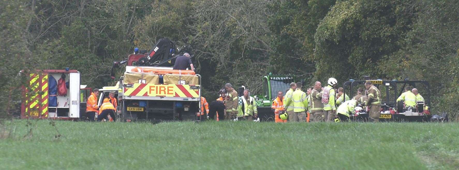 Emergency crews near the scene of a plane crash near the Robin Hood pub in Blue Bell Hill. Pictures: UKNIP