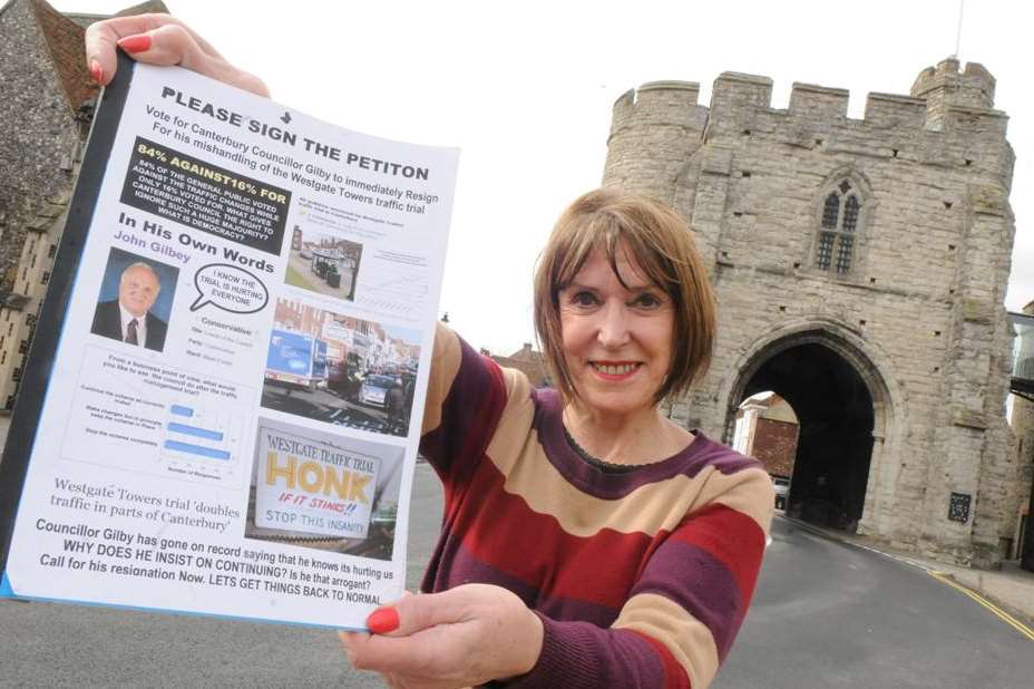 Debbie Barwick with the petition to get rid of leader of the council John Gilbey