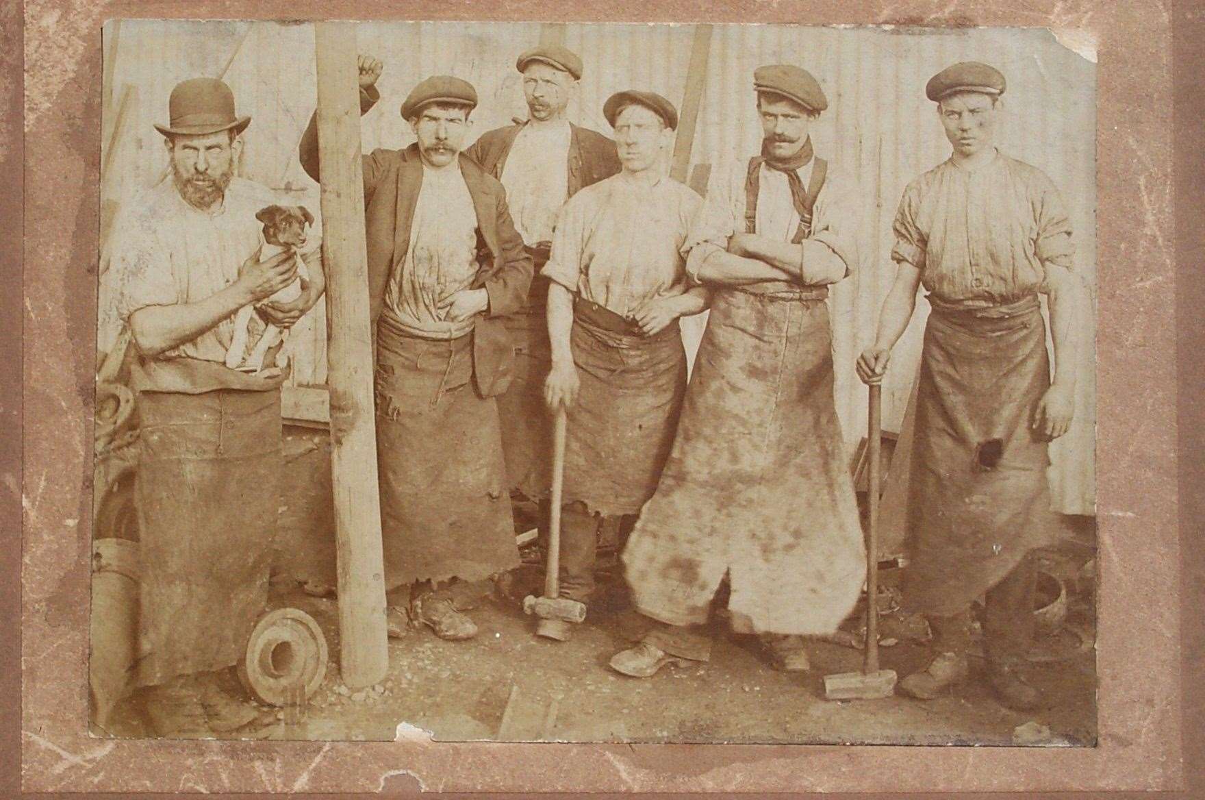 Some of those who worked at the former Shakespeare Colliery in Dover, including (left) father and son John and John Abram. Picture submitted by Bert Abram