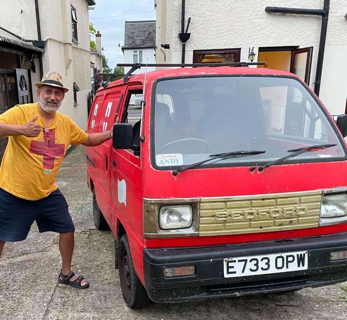 Andy Singh was overjoyed after being reunited with his stolen red Bedford rascal van