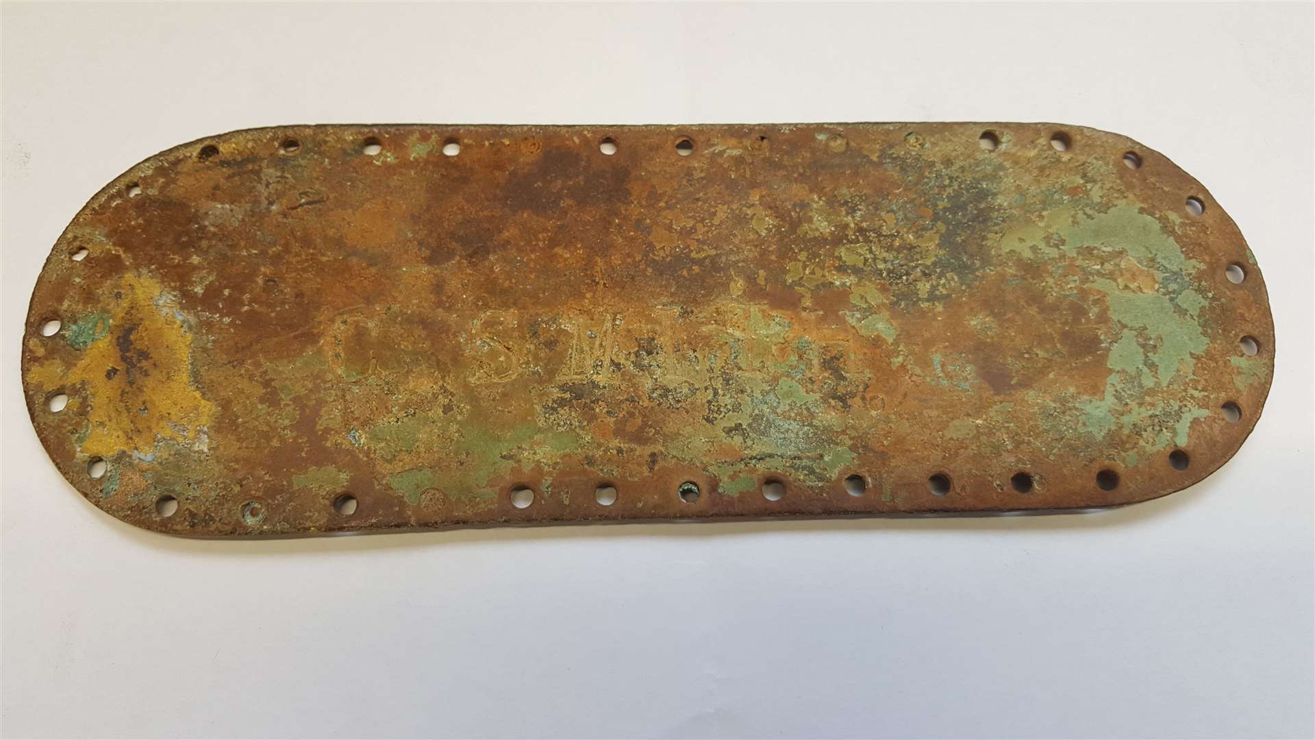 The nameplate of First World War sailor Charles Smith which was found in the English Channel. Picture: Mark Watson
