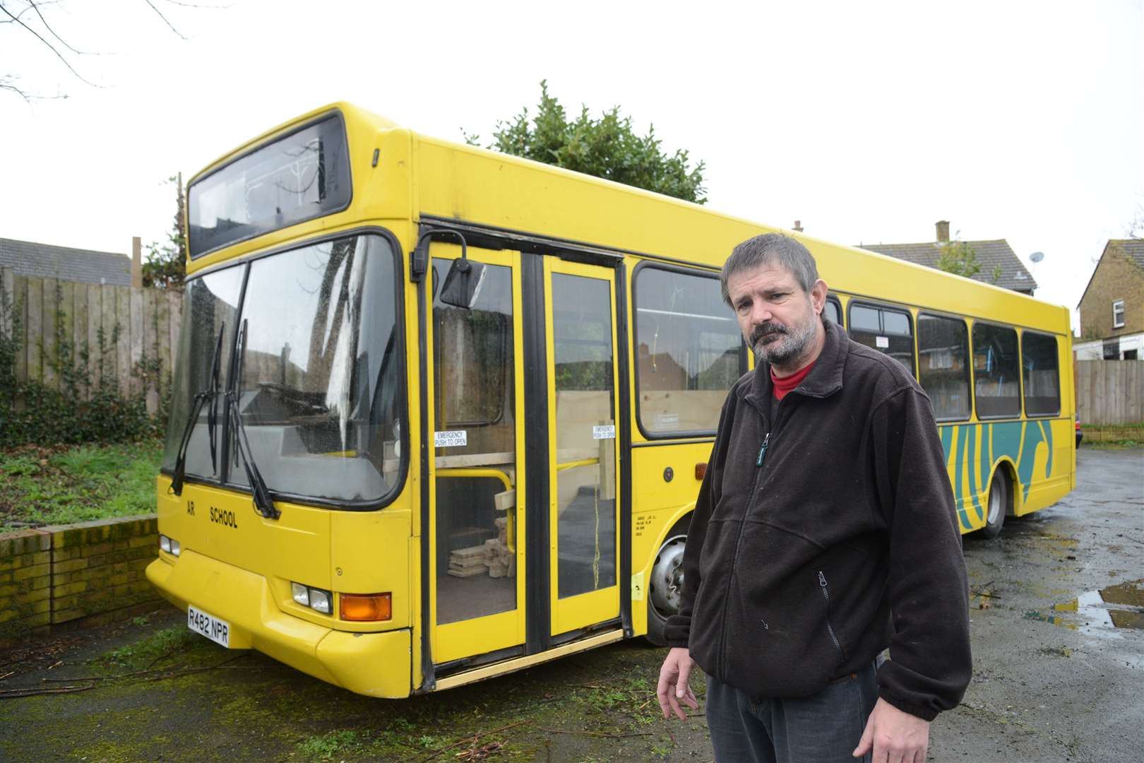 Tony Cooper converted an old single decker school bus in to a mobile homeless shelter. Picture: Gary Browne