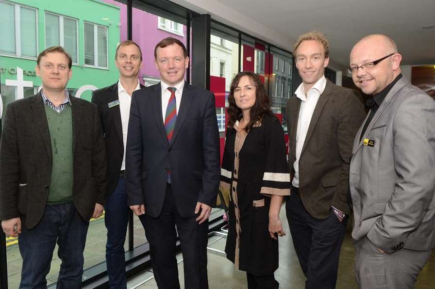 From left, Josh Whitten, Jonnie Jensen, MP Damian Collins, Sian Holt, Luke Quilter, Steve Hamilton