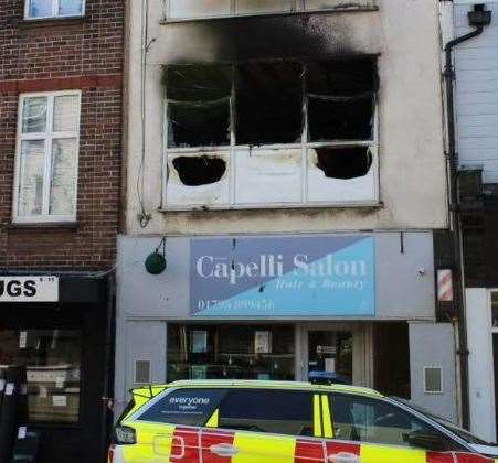 Kevin’s flat in Sheerness High Street after the fire. Picture: KFRS
