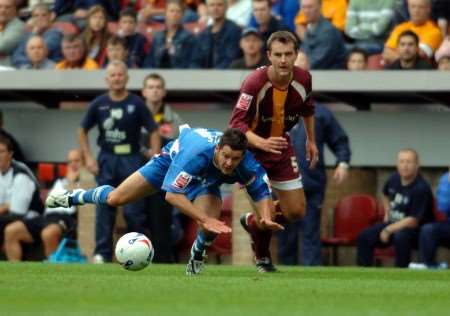 Matt Jarvis's run is brought to an end by a Bradford foul. Picture: BARRY GOODWIN