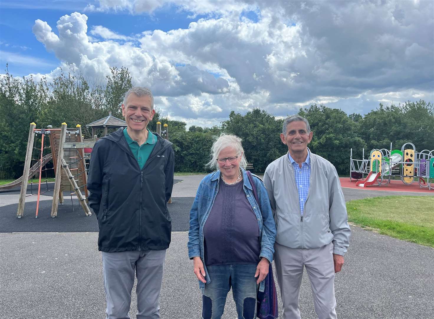 Cllr Paul Bartlett (left), Cllr Liz Wright and Cllr Winston Michael are all calling for CCTV and additional lighting at the park