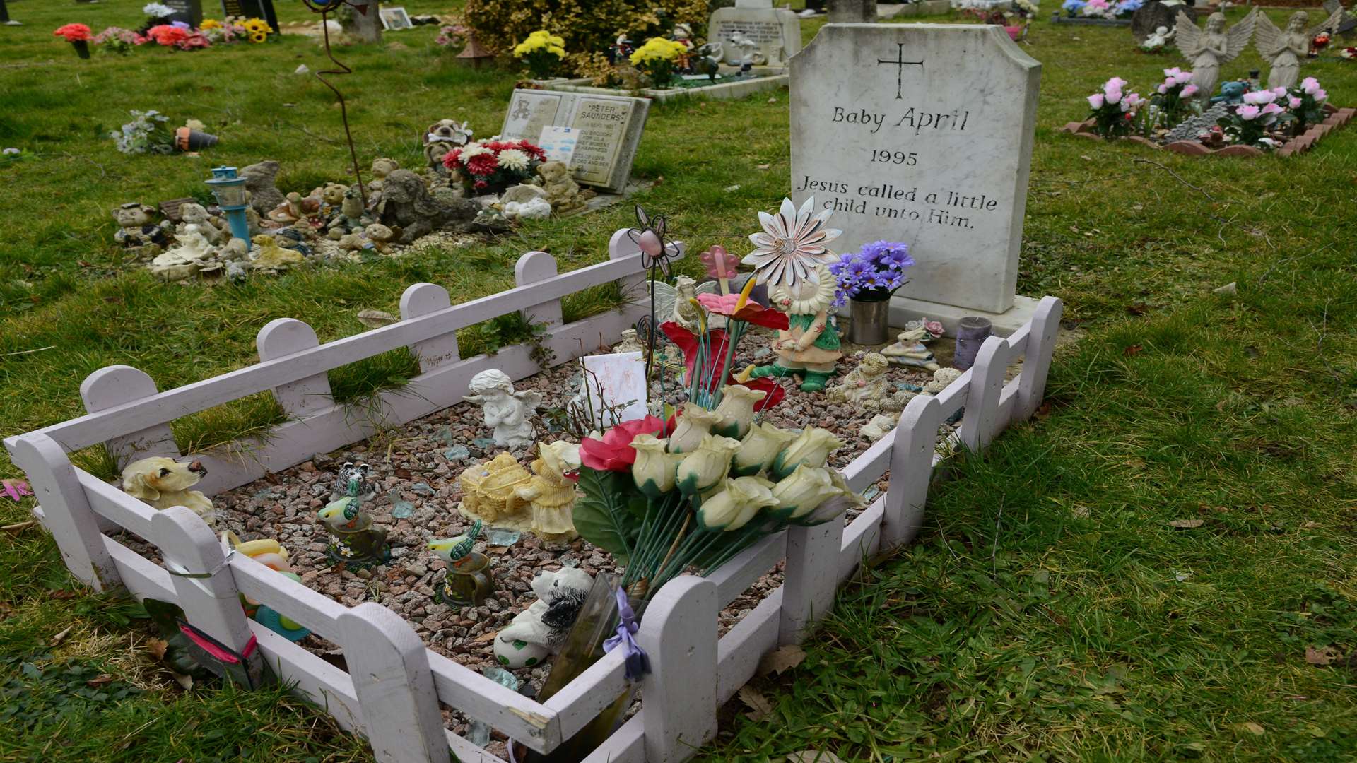 Baby April's grave - her death still touches many in Ashford. Picture: Gary Browne