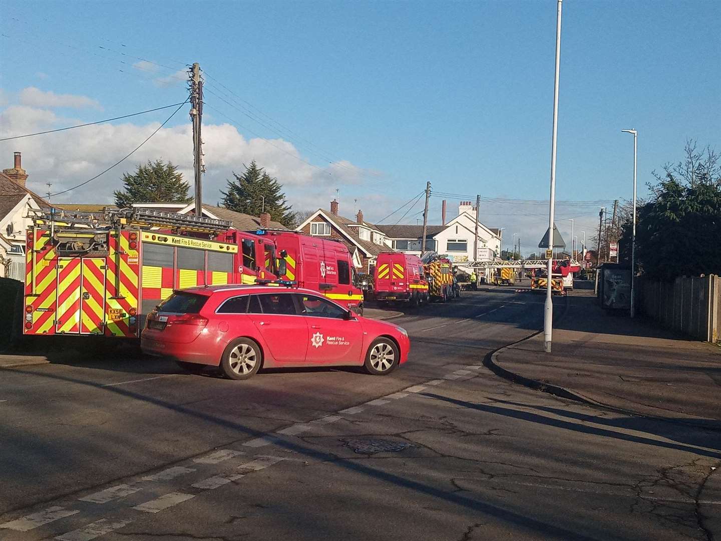 Minster Road on the Isle of Sheppey was closed while a crane from Kent Fire and Rescue was used during a medical incident. Picture: Steve Harding