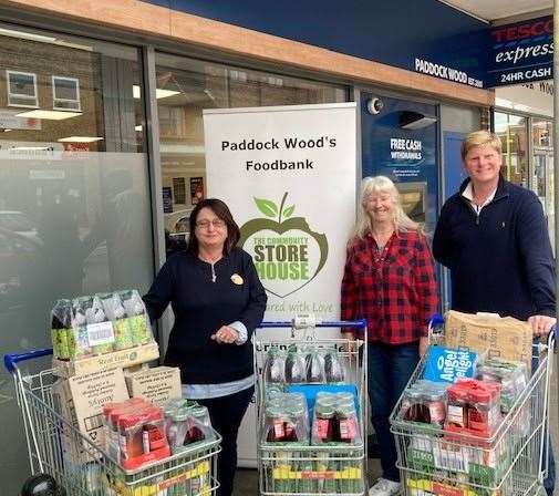 Julie White from Tesco, Gill Lloyd from the Community Storehouse and organiser Matt Hazledine with some of the supplies
