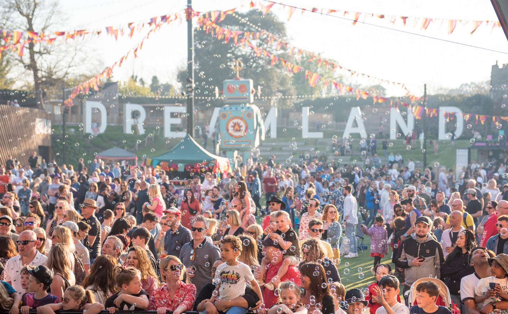 Bubbles, live music and the Love Bot at Camp Bestival at Dreamland