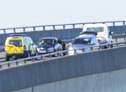 Police at the scene of the Sheppey Crossing crash