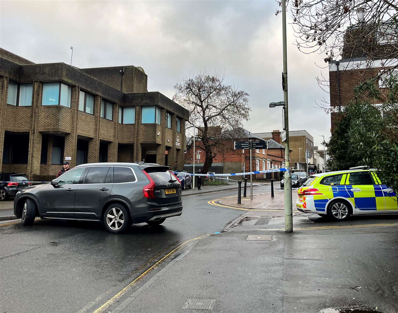 Police cordoned off Tufton Street, with an unmarked Volvo parked across the road