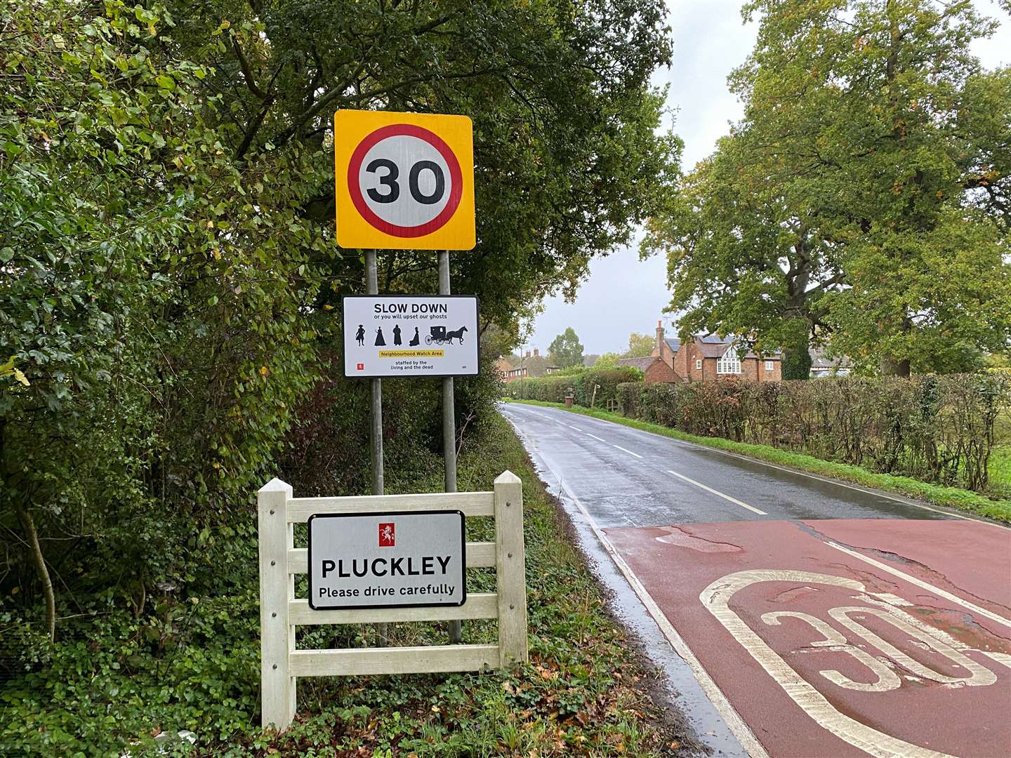 Bespoke novelty signs have been put up in Pluckley, near Ashford. Picture: Emma Jones