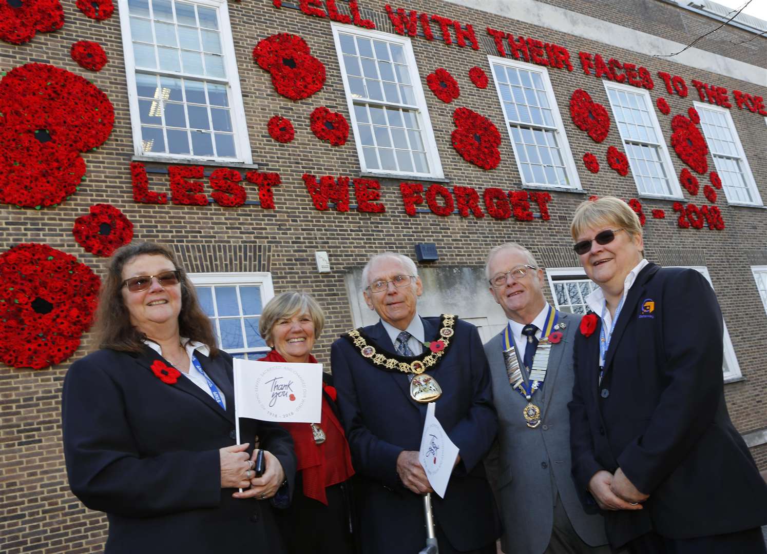 RBL unveil installation of a display of poppies to commemorate 100 years since end of the First World War at Tunbridge Wells Town Hall Picture: Andy Jones