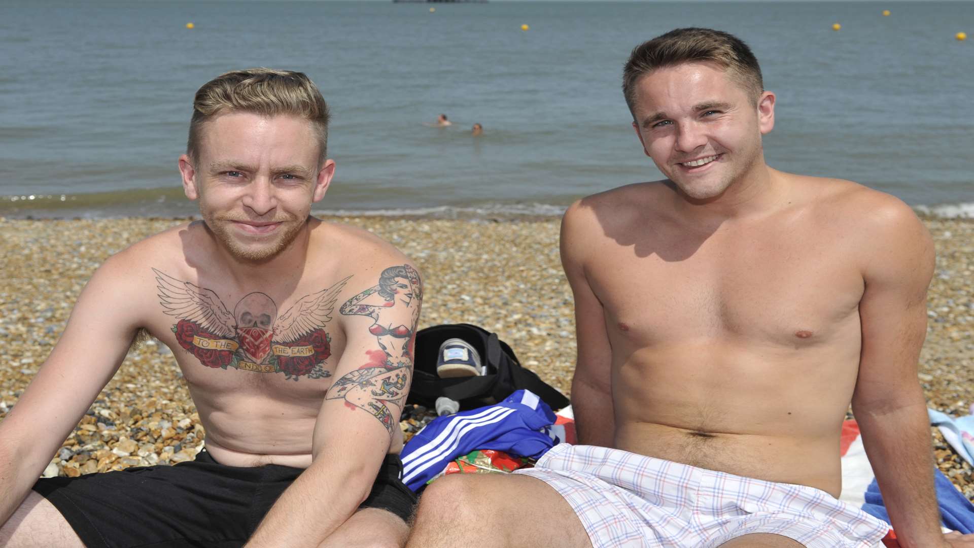 Brothers Laurie and Cameron on the beach at Herne Bay