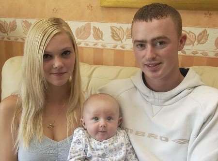 Baby Reece Price with his parents, Michelle and Damian. Picture: TERRY SCOTT