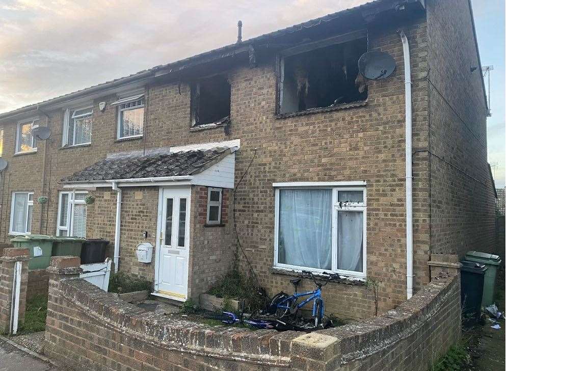 The fire-damaged home in Felderland Close, Maidstone