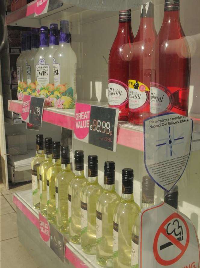 The drinks promotions are clearly displayed in the front window