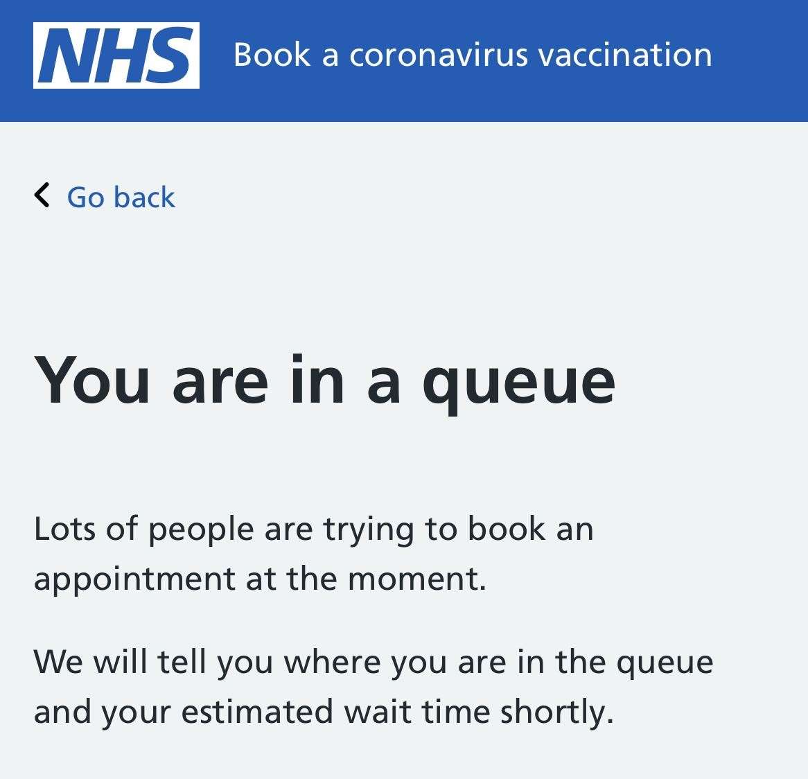 There are long queues on the website as people try and book an appointment