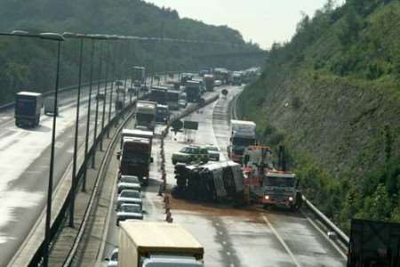 The lorry spilt its load across the M20. Picture: MIKE MAHONEY