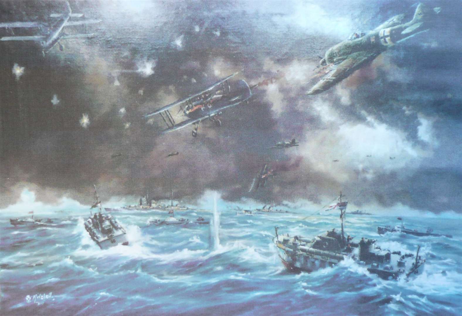 A memorial painting of the 'disastrous' Channel Dash, which saw many lose their lives. Credit: Reg Mitchell, Channel Dash Association