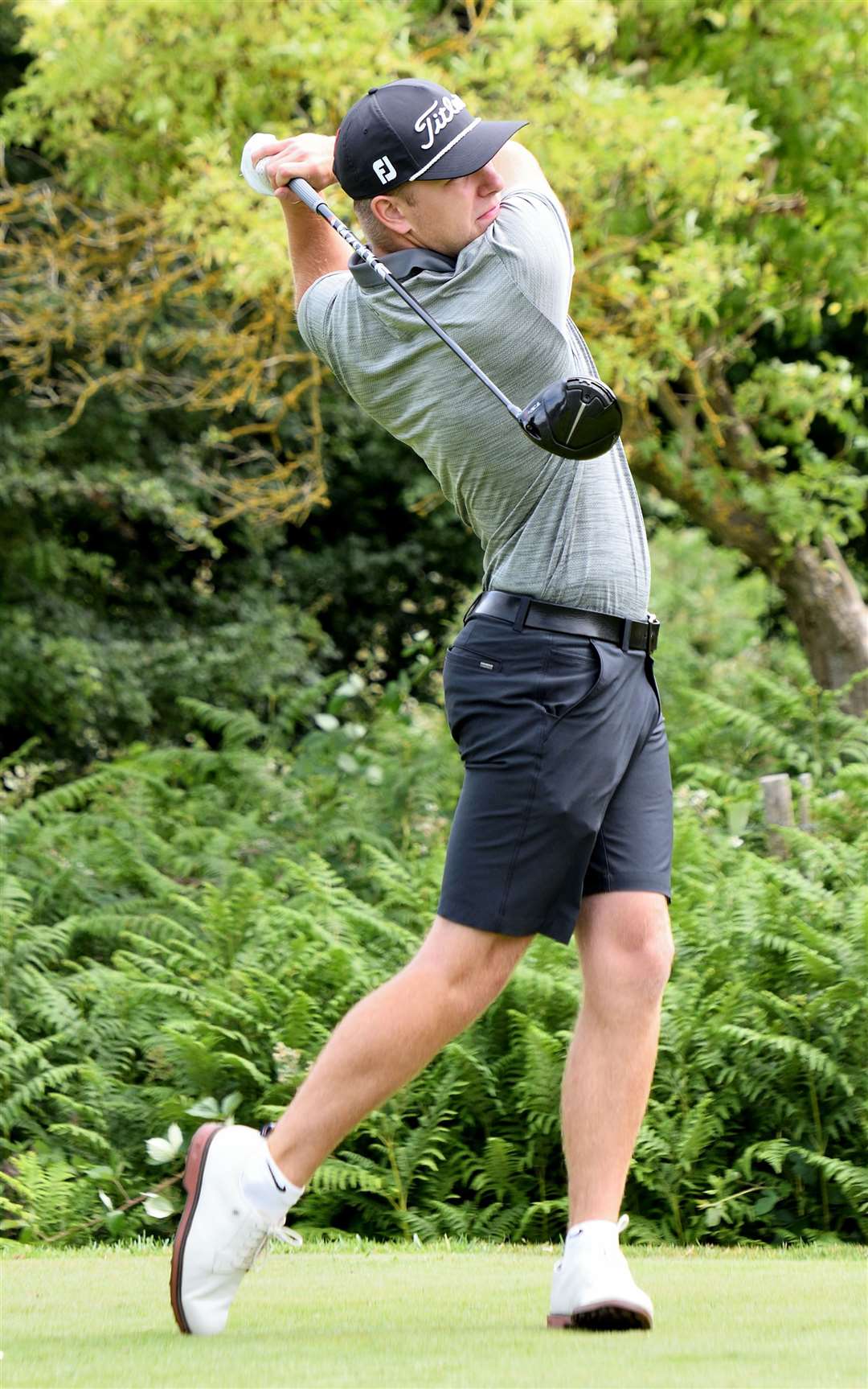 Lewis Beeden of Dartford Golf Club gets in the swing of things. Picture: Simon Hildrew