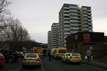 Scene outside Bryant Street Medical Centre, Chatham, after a man had a cardiac arrest this morning