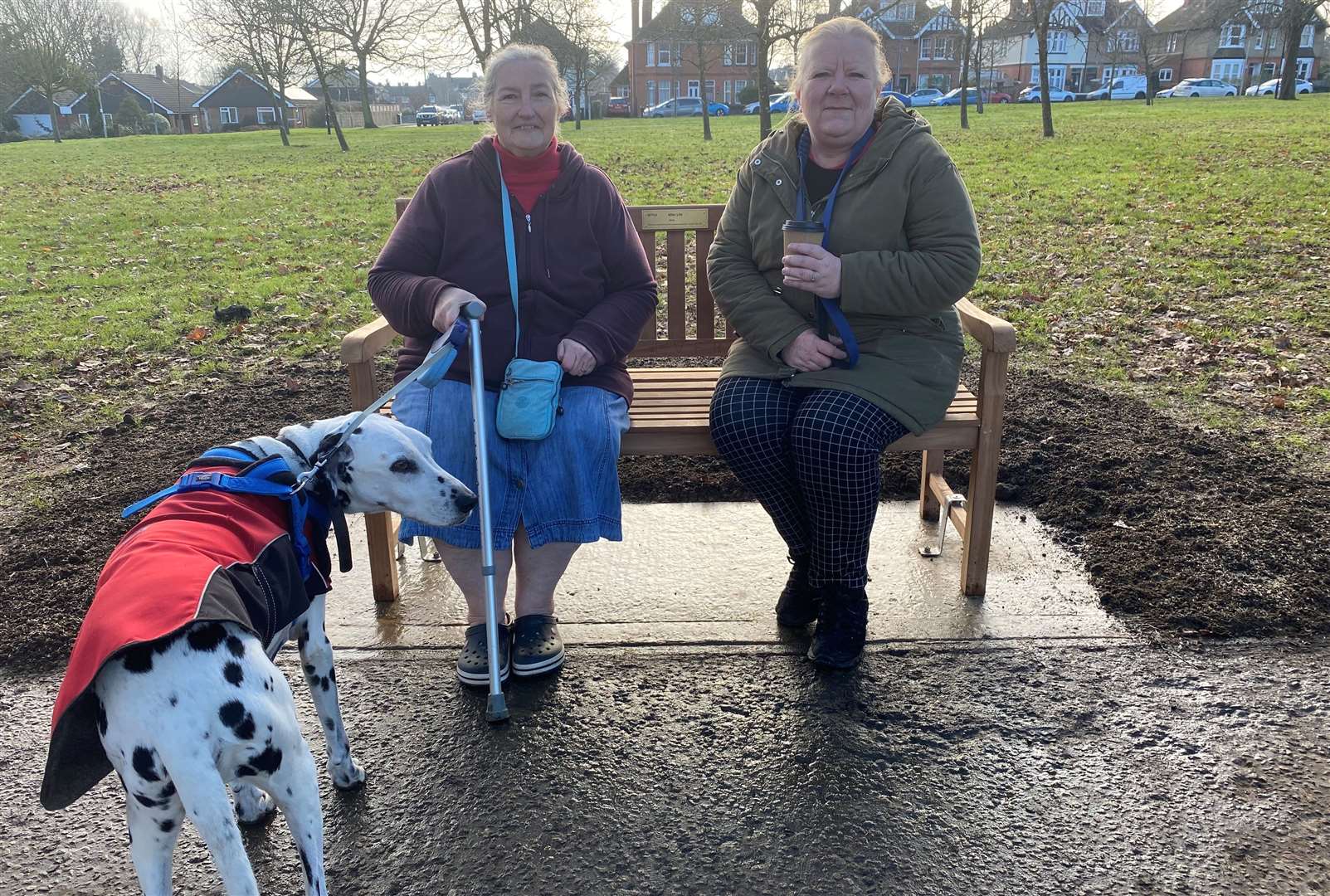 Ali Rossiter and Karen were some of the first to enjoy the new bench. Picture: ABC