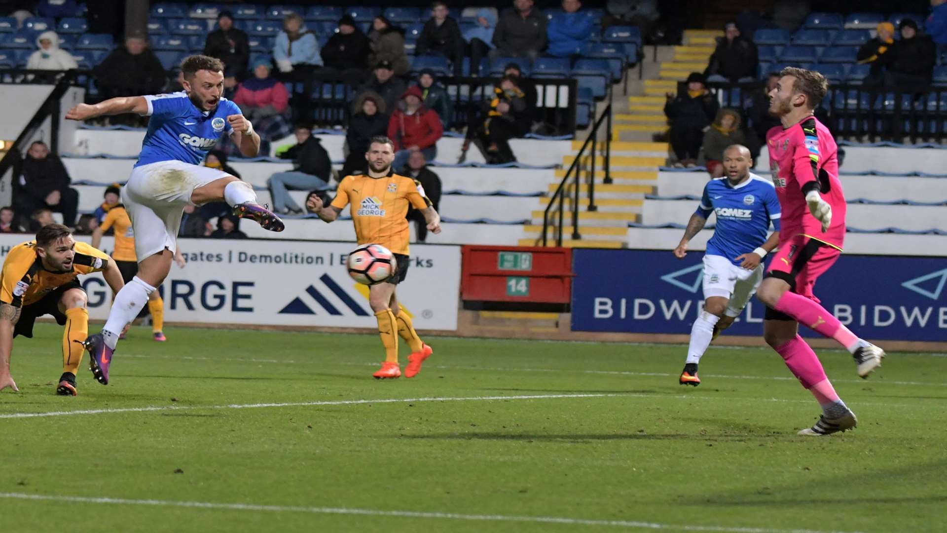 Ricky Miller volleys past Ben Norris to earn Dover a replay. Picture: Barry Goodwin