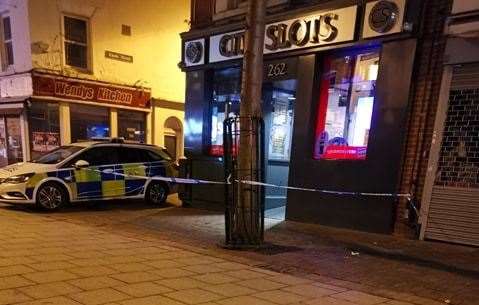 Police outside City Slots in Chatham High Street Picture: Jay Day