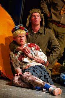 Propeller theatre company's Gunnar Cauthery as Mopsa and Karl Davies as Young Shepherd in The Winter's Tale