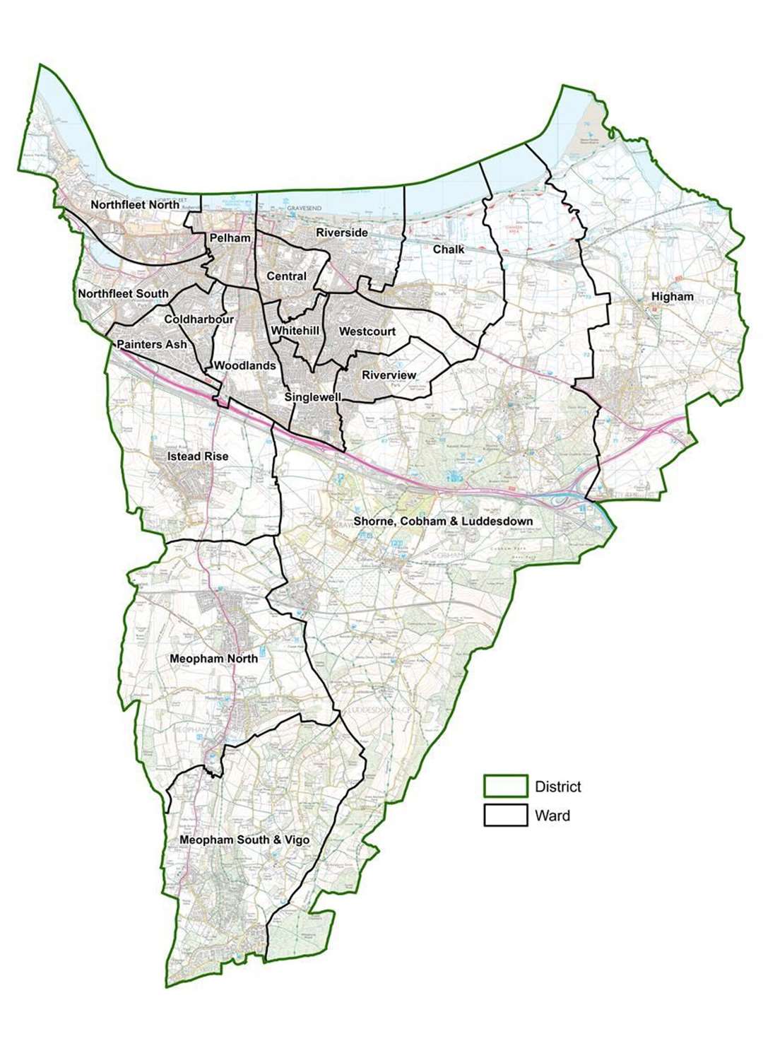 The current political boundaries in Gravesend. Picture: Ordnance Survey / The Local Government Boundary Commission
