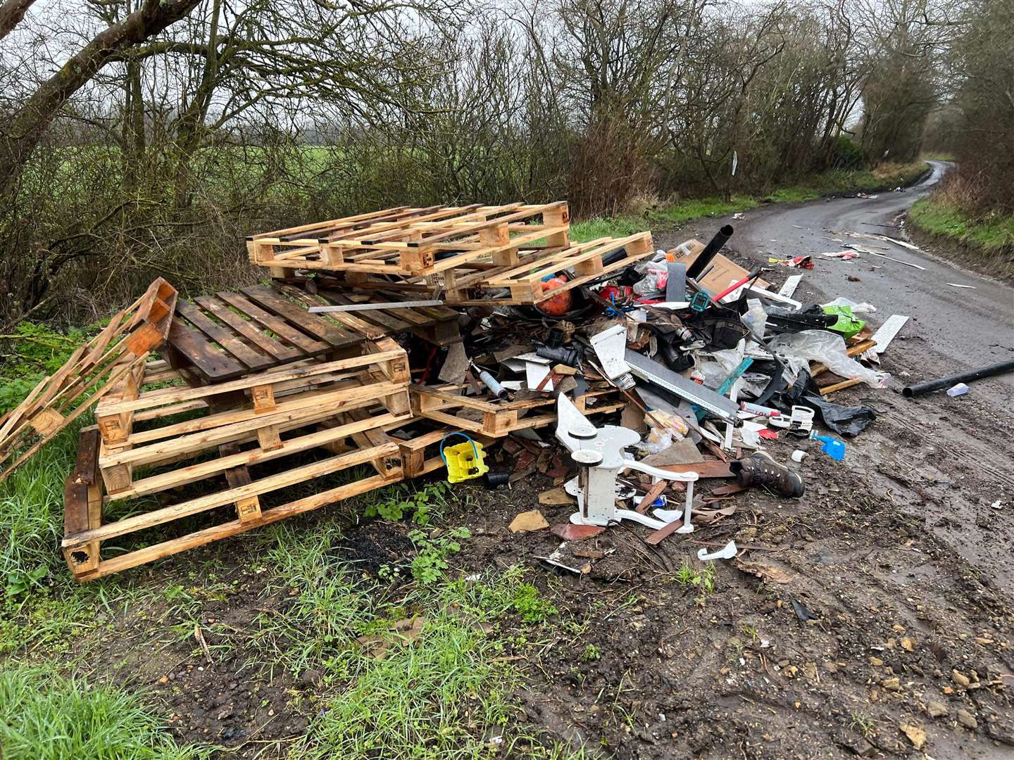 A mound of rubbish has been found in Butt Green Lane, Linton. Picture: Brian Clark
