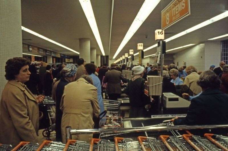 Busy crowds flock to the opening of the Sainsbury's store in Park Mall, Ashford, in 1978. Picture: The Sainsbury Archive, Museum of London Docklands