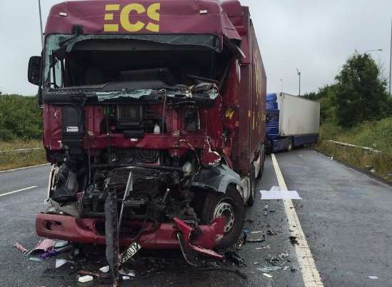 The aftermath of the lorry crash. Picture: Kent Police Roads Unit.