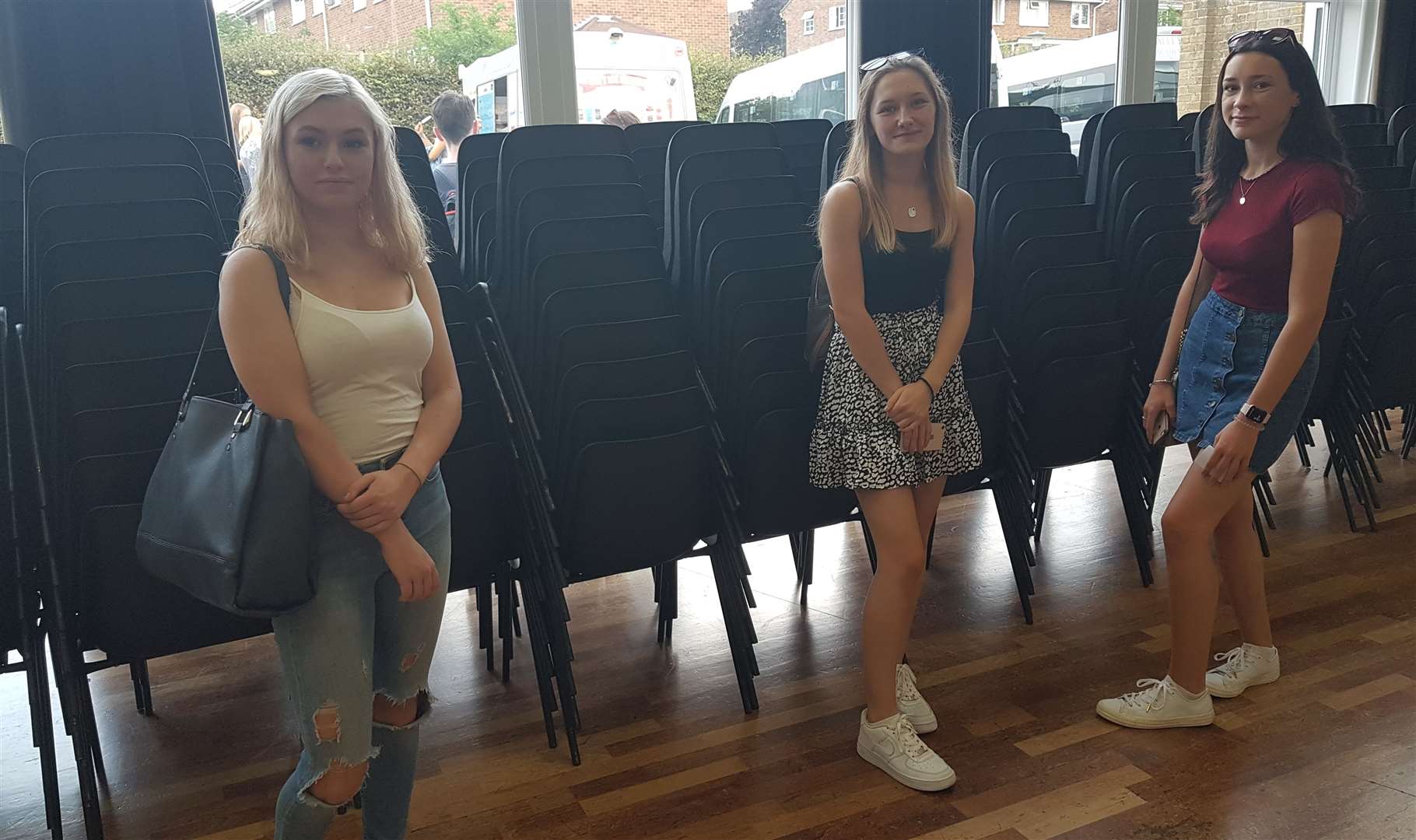 Invicta Grammar A-level results day. Jessica Murdock, Sophie Winter and Mairead Jessop, all 18