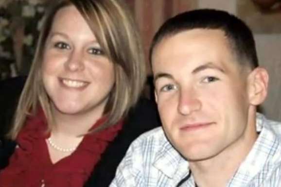 Ryan Austin, pictured with widow Jessica, was killed when he was electrocuted on a railway line. Picture: LEX18 News