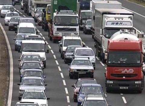 Traffic is moving slowly as one lane of the M25 is closed after a two vehicle collision