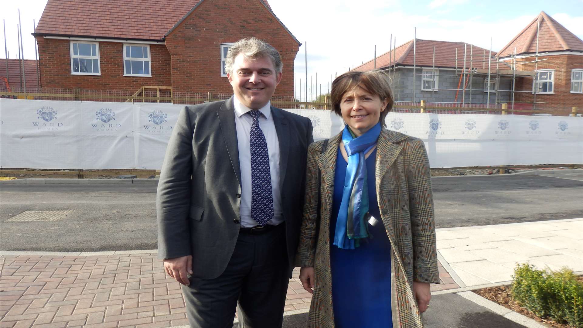 Housing and planning minister Brandon Lewis with Land Securities development director Christine Clarke at Castle Hill, Ebbsfleet