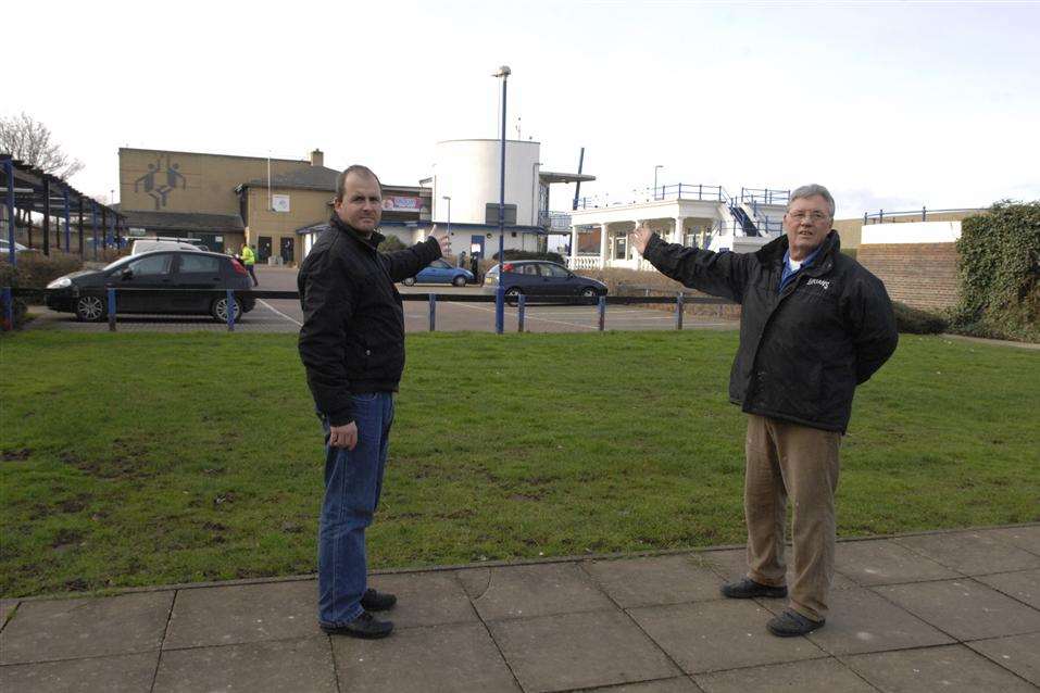 Chris Foulds, Chairman of the Sheerness Enhancement Association for Leisure, and Brian Spoor at the site of the outdoor cinema planned for this summer